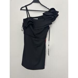 New IEENA for Mac Duggal Black Ruffle Detail One Shoulder Dress 55286 Size 8